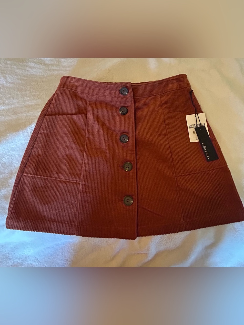 Button-Front Corduroy Mini Skirt - Rust